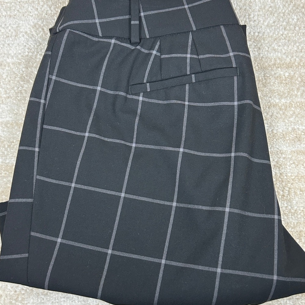 LOFT Julie Trouser Pants Minimalist Windowpane Plaid Black Grey Size 10 Womens